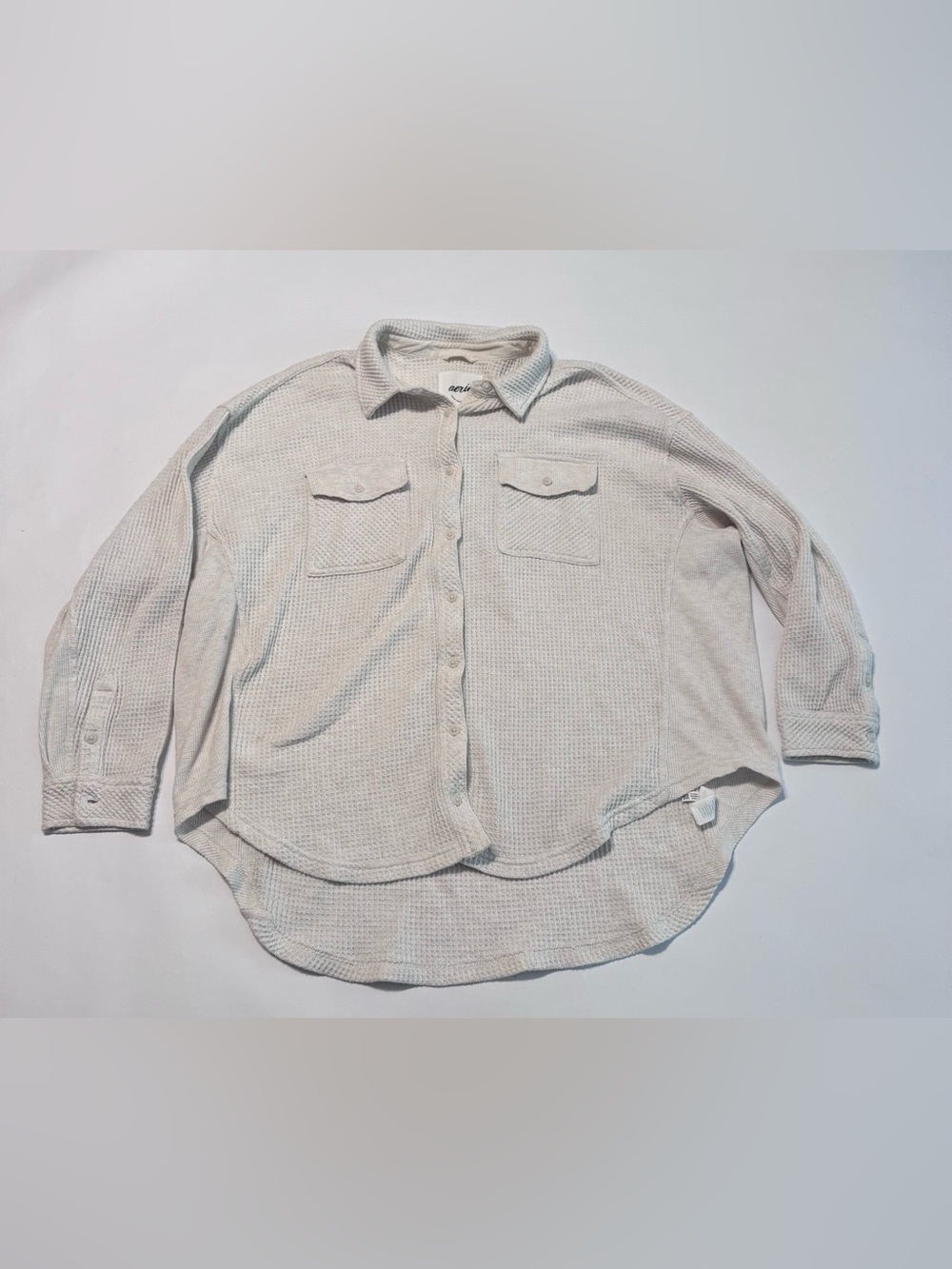 Aerie Lumberjane Waffle Knit Oversized Top Womens Cream Medium Button Up
